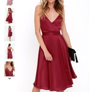 lulu's Stolen My Heart Wine Red Wrap Midi Dress